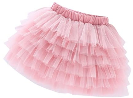 Gonna da donna Soiree - Gonna corta a più livelli in tulle da donna in vita elasticizzata con volant sovrapposti a rete, parte superiore del ginocchio, Rosa, Taglia unica