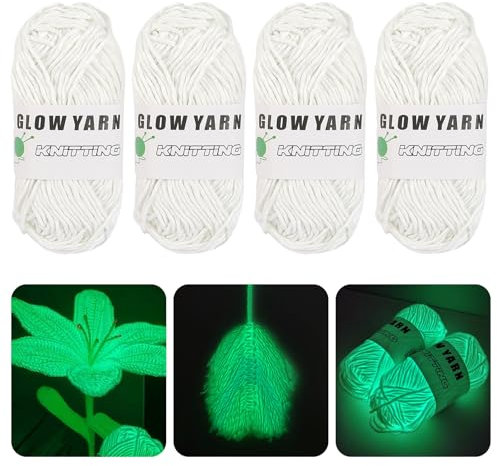 Leuchten Im Dunklen Garn, 4 Stück Leuchtendes Handstrickgarn 0,2 mm Durchmesser 53 Meter Langes, DIY Stoff Polyester Handstricken Strickgarn für Kunst Handwerk Nähanfänger (Weiß)