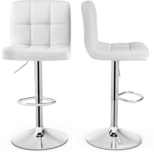 COSTWAY Barhocker 2er Set, Barstühle 65-85 cm Höhenverstellbar aus Kunstleder, Sitzhocker mit Rückenlehne & Fußstütze, Küchenhocker für Esszimmer, Bar, Zuhause, 150kg Belastbar (Weiß)