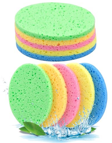 10 Piezas Esponjas Limpieza Facial, Esponja de Belleza Reutilizables, Esponja de Celulosa Desmaquillantes para Limpieza Facial, Masaje, Desmaquillante, Exfoliante (5 Colores) (Redondo)