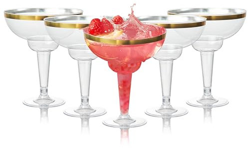 MATANA 24 Elegant Plastic Margarita Cocktail Glasses with Gold Rim (360ml / 12oz) - Sturdy & Reusable - Daiquiri Martini Glasses for Weddings Birthdays, Christmas & Outdoor Parties