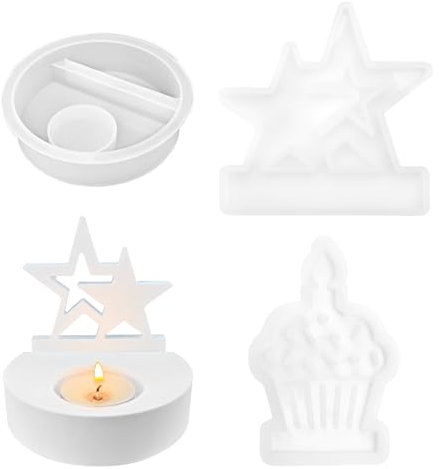 2 Silikonformen Gießformen Kerzenhalter Stern Einschieber Teelichthalter Epoxidharz Gips Silikon Kerzenständer Rund