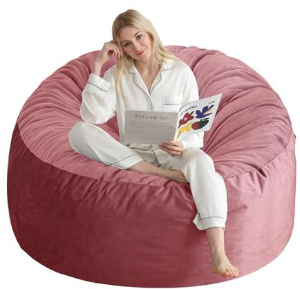 Poltrona a sacco da 1,2 m, in memory foam, per adulti con imbottitura, divano rotondo con imbottitura inclusa, con morbido tessuto di velluto olandese, 1,2 m, rosa