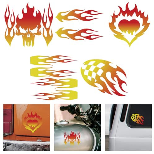 WADORN 5 Stile Reflektierender Flammen Autoaufkleber, Vinyl Aufkleber Mit Flammenstreifen Für Rennautos Rennsport Wasserdicht Vinyl Autoaufkleber Für Geländefahrzeuge Motorräder Fahrräder Skateboards