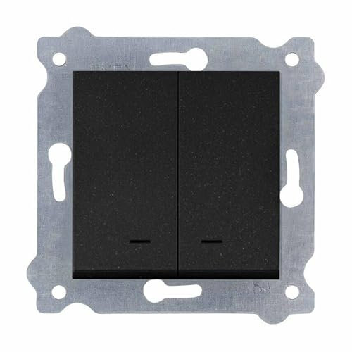 EXEN - Interrupteur à Voyant Mural Encastrable 2 Voies - Noir Métallisé Double Interrupteur à Bascule avec LED - All-in-One Compatible avec les Séries KARELL/ODAK/COMFORT - 203/14E