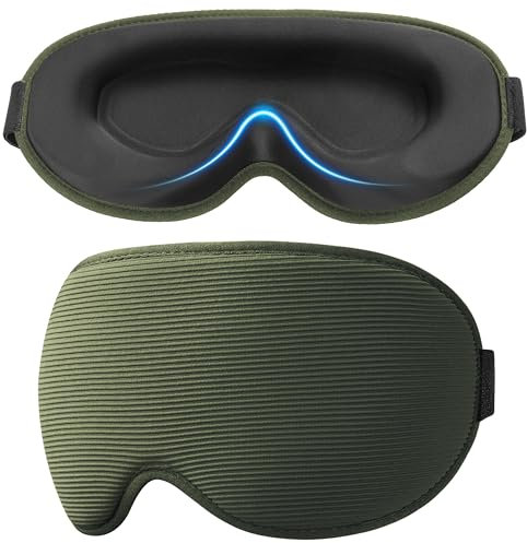 Gritin Schlafmaske für Seitenschläfer, Upgrade 3D Augenhöhlen Schlafbrille mit Verstellbarem Gummiband, Lichtblockierend & Atmungsaktiv, Augenmaske für Männer & Frauen -Armeegrün