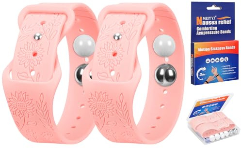 Travel Sickness Bands, Adjustable Acupressure Decoration Wristbands, Acupressure Nausea Relief Band for Morning Motion Sickness, Bands for Car Sea Fly Sickness-Pink