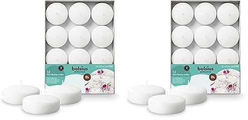 Bolsius - Candele galleggianti Maxi - Bianco - 12 pezzi in una scatola - Ø 7,6 cm - Tempo di combustione 8 ore - Senza profumo - Cera paraffina - Candela galleggiante XL - Varie occasioni