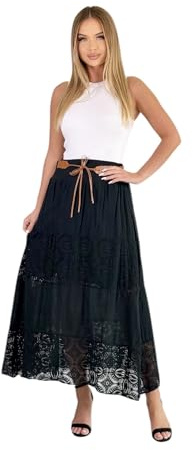 Mississhop Langer Baumwollrock mit Spitze & Grtel