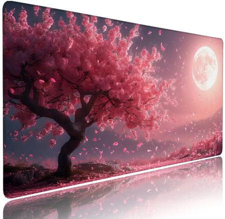 Tapis de Souris XXL Rose sous Main Bureau Gaming Accessoire Clavier Mouse Pad Lune Etendu Large Tapis Gaming 800x300x3mm Protection Bureau avec Base en Caoutchouc, Bords Surpiqué Antidérapant d-287