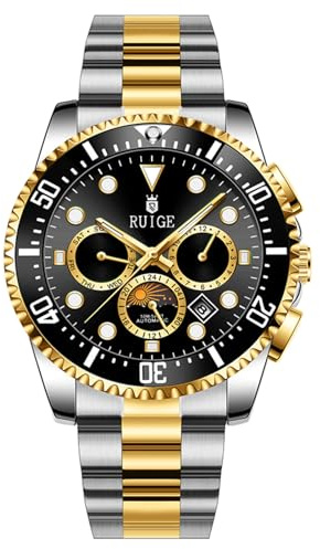 RUIGE Multifunktions Herren Vollautomatische Mechanische Uhr Edelstahl Drei Augen Sechs Nadel Herren Nachtlicht Wasserdicht Mode Trend Business Uhr A10