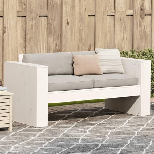 SDWEHO7 Gartensofa 2 Sitzer Lounge Sofa Outdoor Gartenmöbel Terrassensofa Gartenbank Gartenlounge Sofa mit Kissen, Weiß 134x60x62 cm Massivholz Kiefer