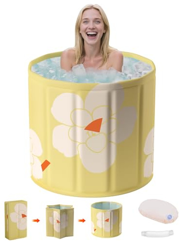 Vasca da bagno Portatile per Adulti - Vasca da Bagno Freestanding con Doccia Spa, Termoregolazione Ghiaccio/Caldo,Ideale per SPA Domestica e Viaggio- Versione Compact 70x65 cm Giallo