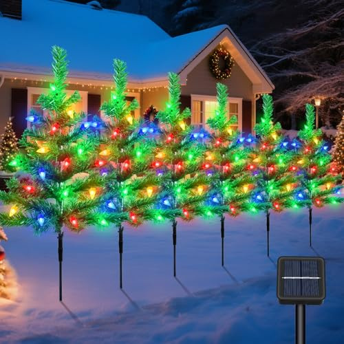 Qoosea Luci Natalizie Solari a Piantana ad Albero 6 IN 1 120 LED 8 Modalità Luci da Giardino Solari con Fragole Colorate Accessori Natale per Giardino Percorso Decorazioni Natalizie