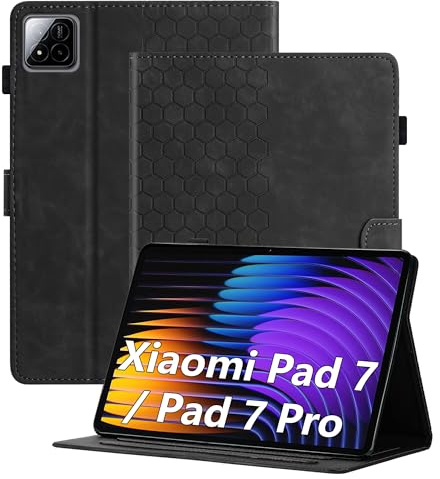 Cicili Case for Xiaomi Pad 7/7 Pro (11.2-Inch, 2025 Model), Slim with Stand Hard Back PU Leather Cover for Tab Xiaomi Pad 7/7 Pro Tablet, Honeycomb Pattern Holder Multi-Viewing Angles, Black