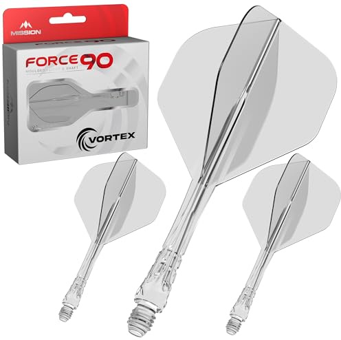 Mission Darts Force 90 Vortex, integriertes präzisionsgeformtes Dart-Flight- und Schaftsystem, mehrere Stile, mehrere Farben.