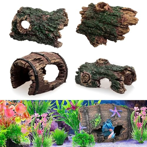 DabbOo Set mit 4 Aquarium und Terrarium Landschaftsbau Aquarium Deko Höhle | Die Perfekte Umgebung für Fische und Reptilien zum Erkunden Verstecken und Spielen in Ihrem Aquarium oder Terrarium