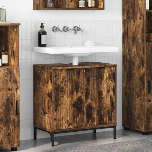 QZZCED Moderner Waschtisch für Badezimmer mit Struktur aus rauchem Eichenholz, 60,5 x 33,5 x 61 cm, Tragfähigkeit 60 kg, funktionales Aufbewahrungsdesign
