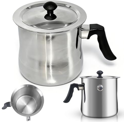 1.5L Milchtopf mit Deckel,Kochtopf mit Pfeife Milchtopf Doppelwandig mit Bakelitgriff,Simmertopf Puddingtopf Wasserbad Schmelztopf aus Edelstahl für Gas Elektro Induktion(Silber,Edelstahl)