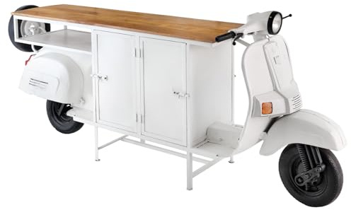 Riess Ambiente Extravaganter Barschrank Scooter - 244cm – weiß - Retro-Konsole mit Mangoholz