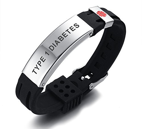 PJ JEWELLERY TYPE 1 DIABETES Silikon Komfort Sport Armband Notfall Medical Alert ID Armband für Männer Frauen Kid Boy
