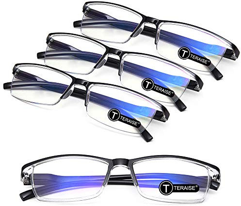 TERAISE 4-Stücke Lesebrille Herren,Anti Blaue Lesebrille Leichte, Mode Komfortable Lesebrillen Damen/Lesehilfe, Robuste Computer-Lesebrille mit Blaulichtfilter,Inklusive Federscharnier(1.0X)