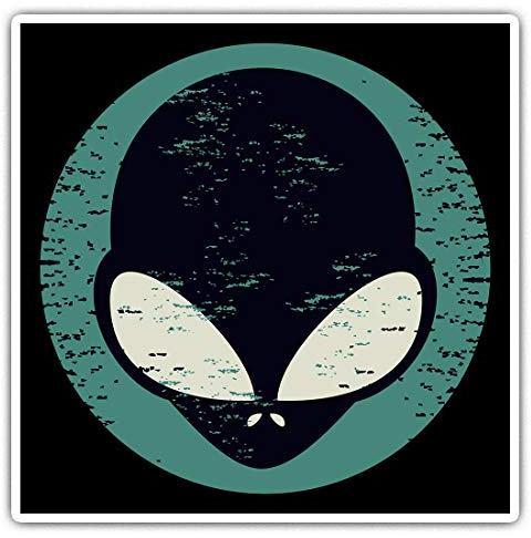 Quadratische Aufkleber, 10 cm, Schwarz / Weiß, Alien Aliens UFO Laptop Tablet Gepäck Scrapbook #5868