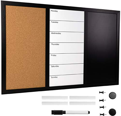 Excello Global Products Wandtafel-Combo Whiteboard, Korktafel und Kreidetafel: magnetisch, groß, Wochenplaner, Notizen, Erinnerung, Wandmontage, Aufgaben-Organizer, 59,7 x 38,1 cm