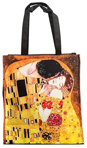LUCKYWEATHER Shopper Einkaufstasche Twin Double Bag Damen Motiv Klimt THE KISS (Der Kuss) I Shopping Bag wasserabweisend I Einkaufs/Tragetasche ideal als Geschenk für Frauen