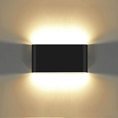 KAWELL 12W Modern Wandlampe LED Wandleuchte Up Down Aluminium Wandbeleuchtung Wasserdicht IP65 Innen Außen für Schlafzimmer Badezimmer Wohnzimmer Flur Treppen Korridor, Schwarz 3000K