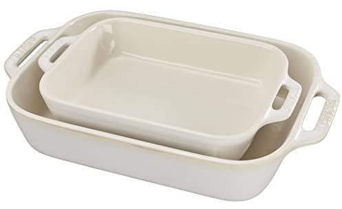 STAUB Ceramique - Set di 2 piatti rettangolari in ceramica, 20 x 16 cm e 27 x 20 cm, colore: bianco avorio