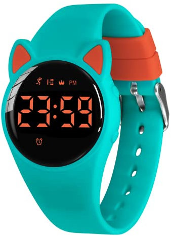 BEN NEVIS Digital Kinderuhr Jungen-Sports Outdoor Wasserdicht Armbanduhr mit LED-Licht,Wecker,Stoppuhr,Datum,Fitness Tracker Uhr mit Schrittzähler,Distanz-Silikon Armband Greenoranange