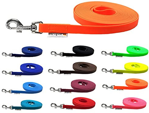 Schleppleine für Hunde Biothane Hundeleine mittlere/große Hunde Breite 16mm 1m / 3m / 5m / 10m / 15m (1m MIT Handschlaufe, Neonorange)
