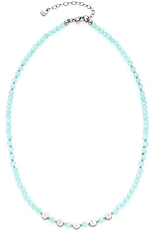 Leonardo Danica Sommer Special Halskette aus Edelstahl 1 Stück,Cateye-Perlenkette türkis mit Münzplättchen Faith silberfarben, Damenschmuck, 021875