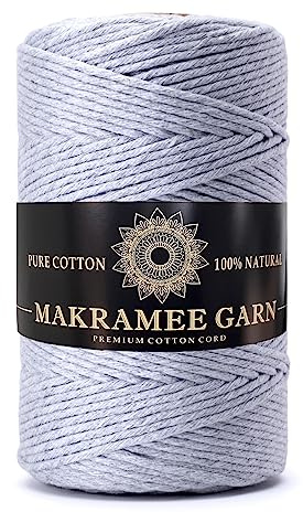 Makramee Garn. Baumwollgarn Kordel. 100% Natur Baumwoll-Kordel. Perfekt für Basteln, DIY, Handwerk & Stricken. 100% Natur Baumwollgarn, Dicke Macrame Cord (Hellgrau, 5mm/100m)