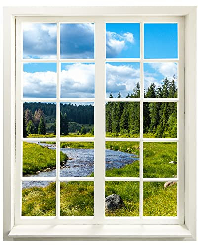 Wandtattoo - Fenster mit Aussicht Berge und Fluss 83 x 100 cm (BxH) - Wandaufkleber - Wandsticker