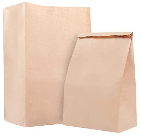 Lyaor 50 Stück Kraftpapier Tüten Groß 20x12,5x30cm Papier Geschenktüten Braune Papiertüten Ölbeständig Sandwich Tüten Mitgebseltüten Verpackungsbeutel Papier Bodenbeutel für Brote Keks Süßigkeiten
