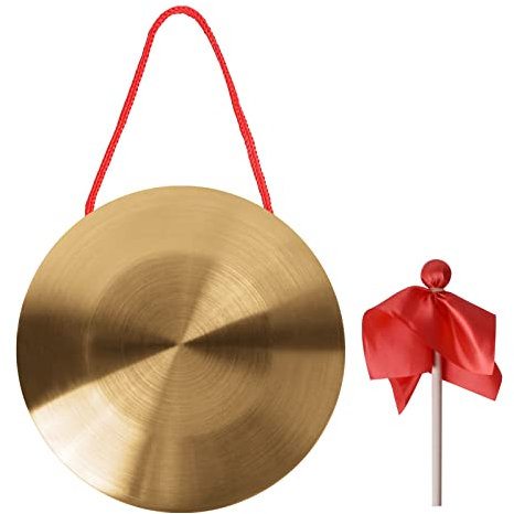 Vesaneae Generic Gong Mini avec Maillet, Instrument de Percussion en Cuivre Décoratif, Gong Traditionnel Chinois Instrument de Percussion en Cuivre, Gong à Main en Laiton pour Mariage Fête Eglise