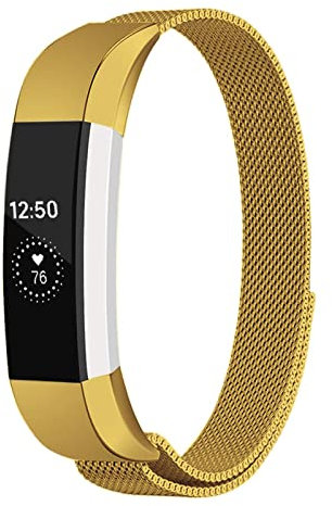 LAREDTREE Metall-Schlaufenbänder, kompatibel mit Fitbit Alta/Fitbit Alta HR, atmungsaktiv, Edelstahl-Schlaufe, Mesh, magnetisch, verstellbar, für Damen und Herren (Gold)