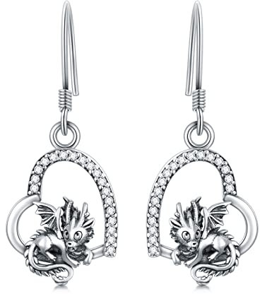PROESS Drachen Ohrringe 925 Sterling Silber Drachen herz Tropfen Ohrringe Drachen Schmuck Geschenk für Frauen Mädchen