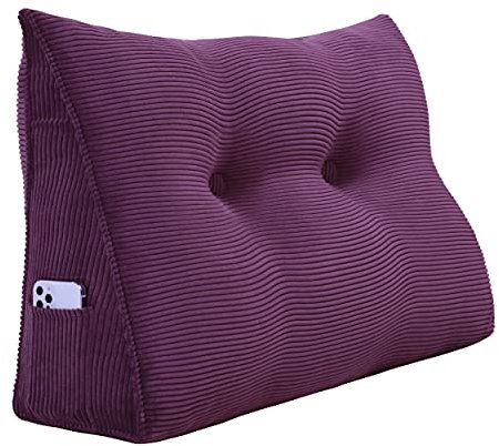 VERCART Rückenkissen Keilkissen Rückenlehne Kissen für Bett Sofa Kopfteil Gepolstert Bettkissen Wandkissen Sofakissen Groß Rueckenkissen Couchkissen Dekokissen Kordsamt Lila 60cm