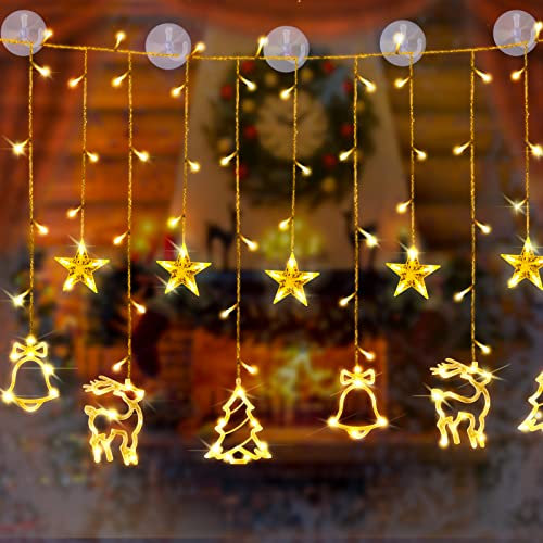 Herefun LED Sterne Lichterkette, 3.5M Weihnachtsbeleuchtung, Hängend Fensterlicht mit Saugnäpfe, LED Lichtervorhang mit Sterne, LED Vorhang Licht für Innen Außen Fensterdeko Weihnachtsdeko