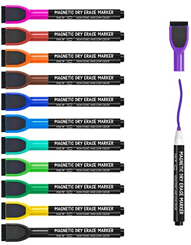 maxtek Whiteboard Pens Markers with Magentic Cap, Fine Tip, Assorted Colours, White Board Markers Erasable with Eraser