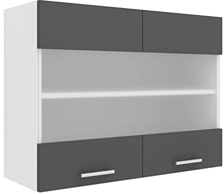 VCM Küchenschrank hängend | Maße ca. H. 60 x B. 80 x T. 31 cm | Hängeschrank mit Zwei Fächern | Küchenschrank mit Glas | Küchenmöbel – Esilo