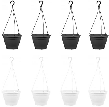 8er Set Hängeampel Blumentopf Ø 25cm Kunststoff Blumenampel Anthrazit Weiß Hängetopf Pflanzenampel Blumenkasten Hänge Blumenkübel