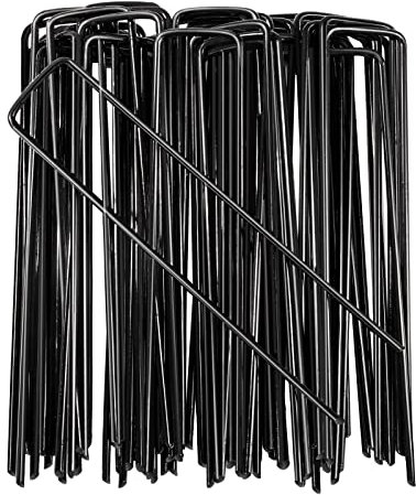 AGAKY Piquets de Fixation, 50 PCS Piquets de Jardin en Acier, Garden Stakes for Fixing Pipes, Nets, and Toile de Paillage, Sardines de Fixation 150 mm de Long, 30 mm de Large,Ø 3 mm