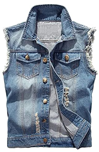Chaqueta De Mezclilla Hombre Sin Manga Jeans Denim Chaqueta Casual Rasgado