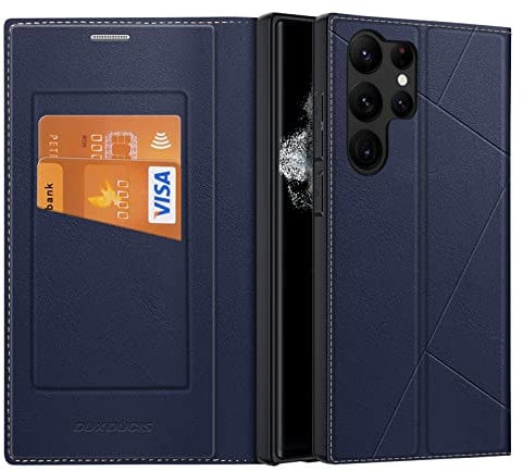 DUX DUCIS Case for Samsung Galaxy S23 Ultra, Premium Flip Leather Wallet Magnetic Phone Cover with Card Holder for Samsung Galaxy S23 Ultra (Deep Blue)
