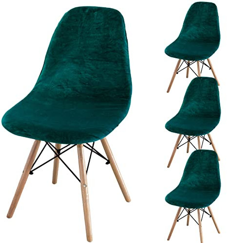 jianyana Stuhlhussen 4er Set, Universal Velvet Stretch Stuhlbezug EsszimmerstüHlhussen Abnehmbarer Waschbarer Stuhlabdeckung（Flansch Grün）