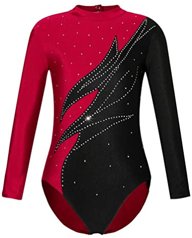 winying Kinder Mädchen Turnanzug Gymnastik Trikot Klassisch Gymnastikanzug Langarm Training Gymnastikbody Burgundy 134-140